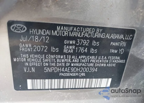 2013 Hyundai Elantra Limited z USA, uszkodzony, nr VIN 5NPDH4AE9DH200394